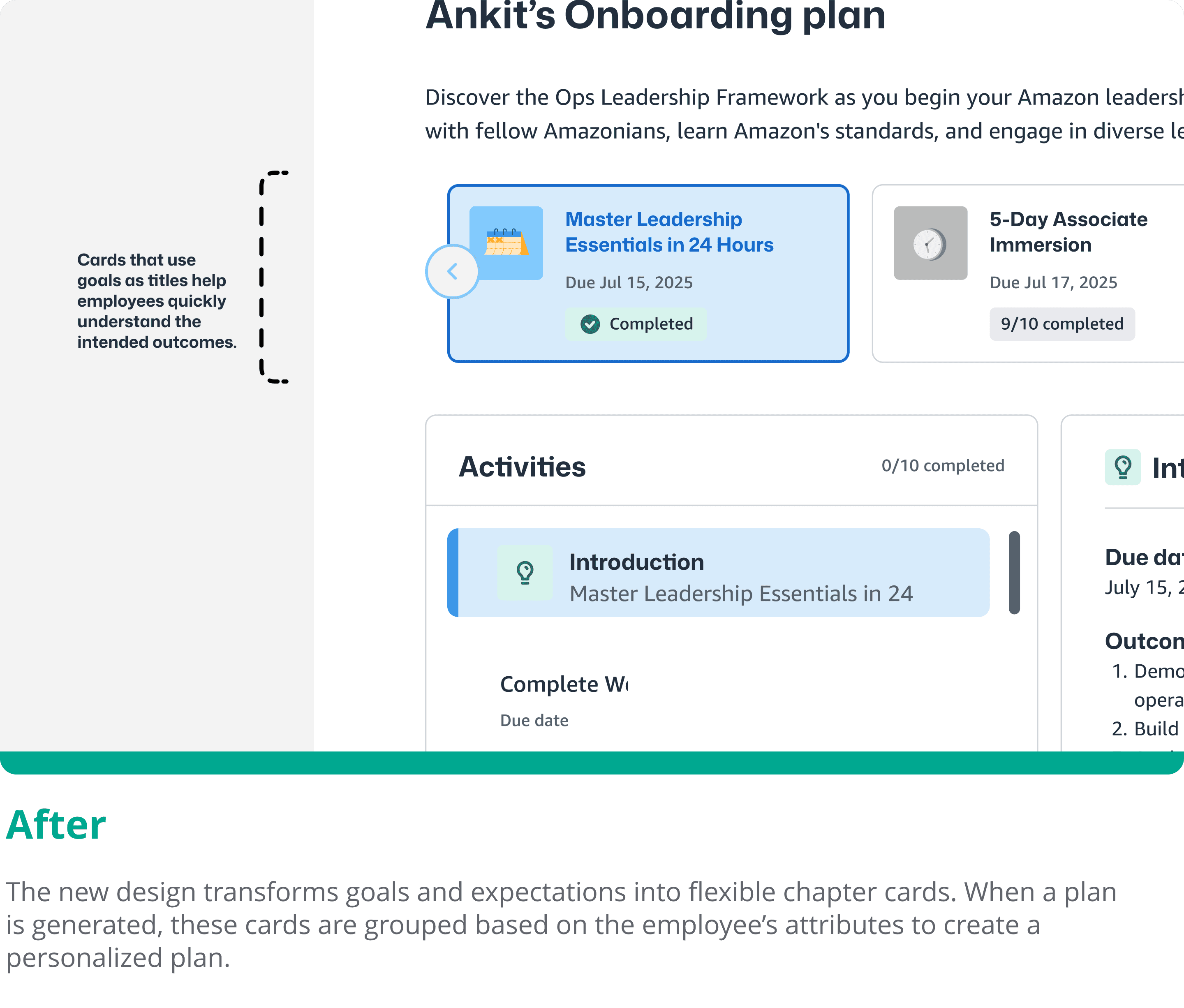 After redesign detail: flexible goal-based chapter cards