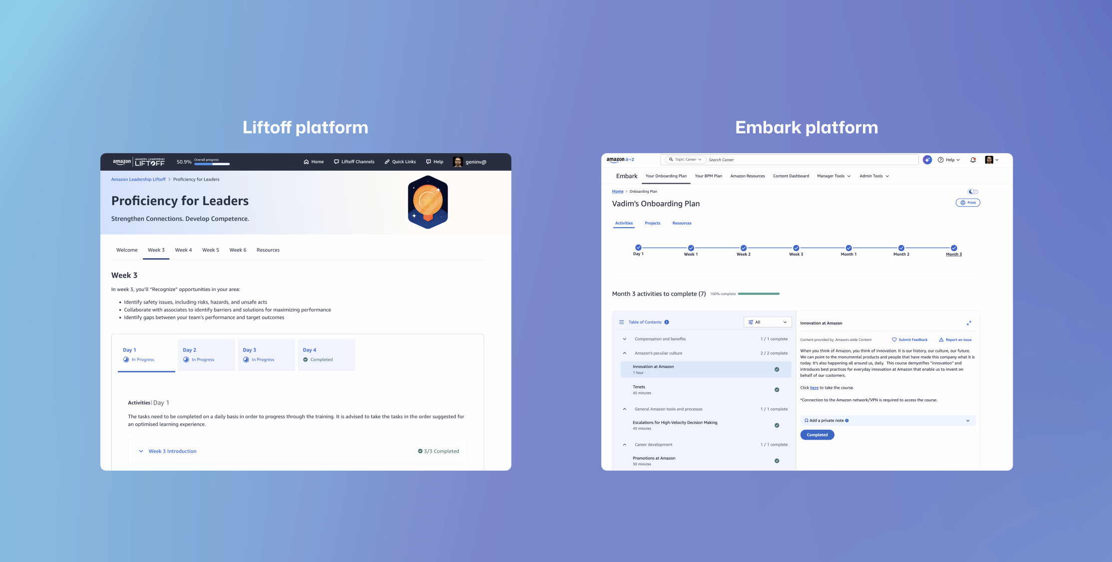 Comparison of Amazon onboarding platforms and fragmented experiences