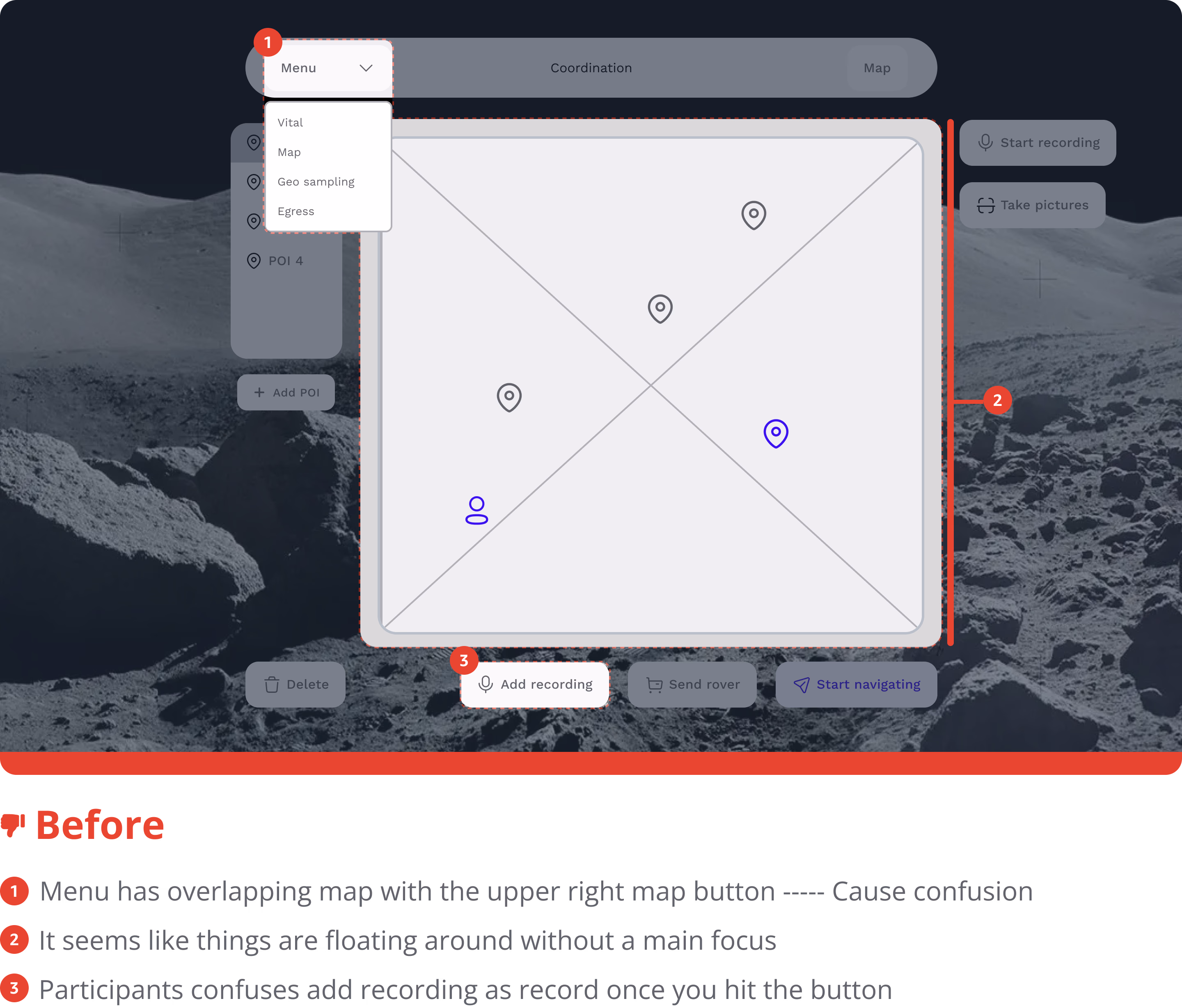 Map interface before usability testing