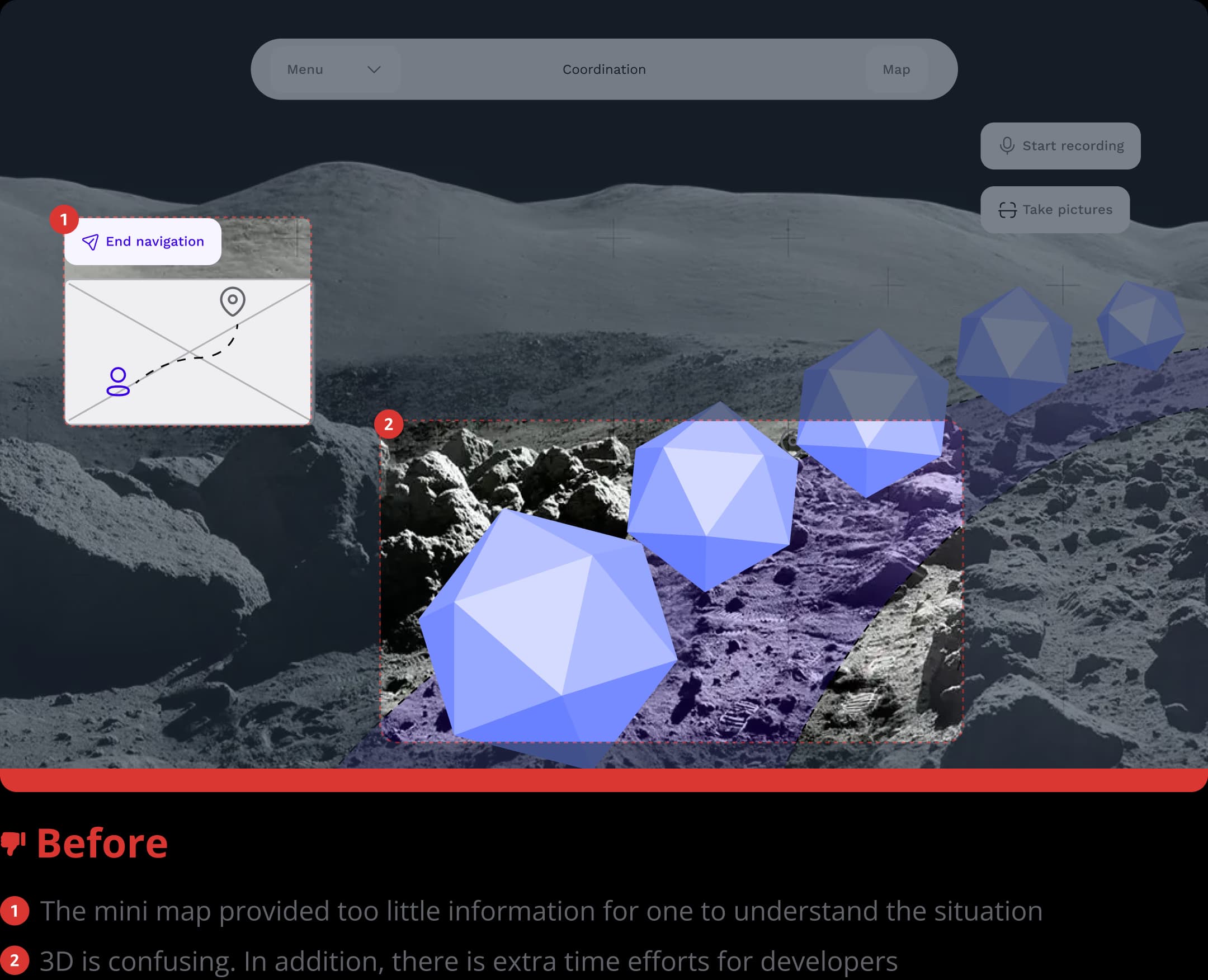 Navigation interface before usability testing